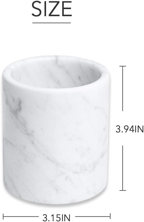 JIMEI Natural Marble Pencil Pen Holder Stand for Desk, Makeup Brush Cup for Girls, Bathroom Tumbler Cup, Durable Office & Home Organizer Pencil Holder (White)