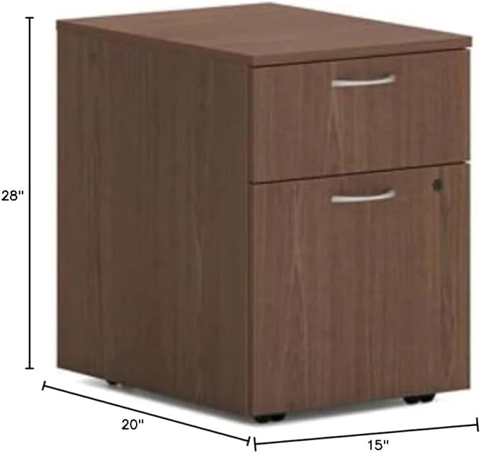 HON MOD 2 Drawer File Cabinet On Wheels, Mobile Pedestal for Filing Cabinets for Home Office, 15" W Portable Storage, Walnut