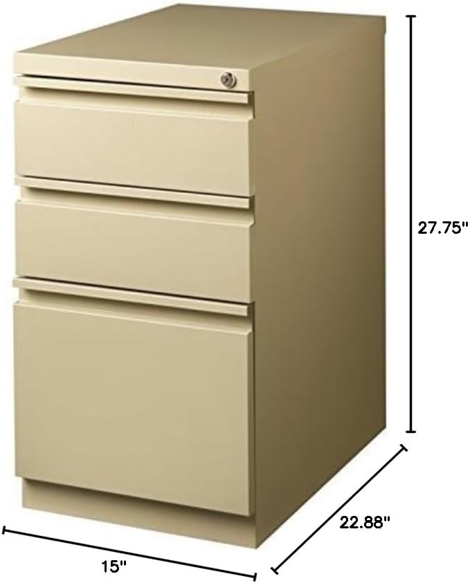 Hirsh 23-in Deep Mobile Pedestal 3-Drawer Box/Box/File. Full Width Pull. Beige
