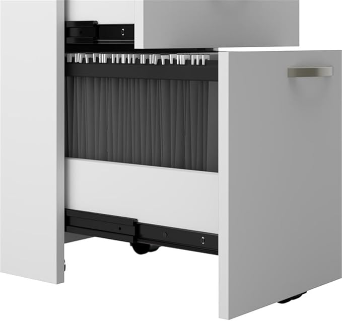 Bush Business Furniture Office in an Hour 3 Person L Shaped Cubicle Desks with Storage, Drawers, and Organizers in Pure White | Triple Workstation Set with Privacy Panels for Commercial Workspace