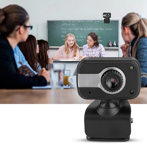 Webcam with Microphone, 640 x 480/0.3Mp USB Camera with Clamp Mount Support 360° Rotation and 30° Vertical Adjustment Suitable for Desktop PC Laptop