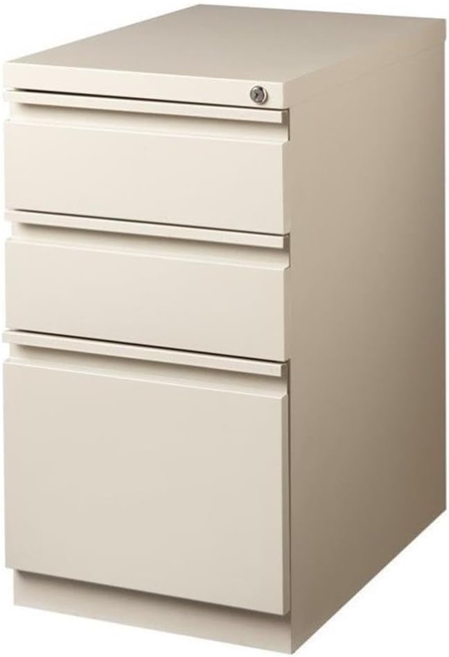 BOWERY HILL Mobile Pedestal Filing Cabinet, 20" Deep, Steel Construction, Putty/Beige Finish, 3-Drawer Box/Box/File Configuration, Lockable, Hidden Casters, Letter-Size Hanging File Storage
