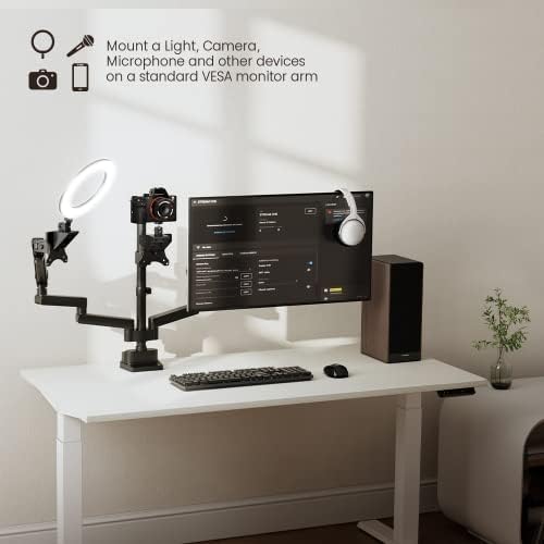 Mount Plus XMA-08 VESA Ball Head Adaptor for Monitor Arms | 3/8” & 5/8” Adapters | 360° Rotation Ball Joint | Mount Webcam, Camera, LED Light, Voice Recording. Microphone