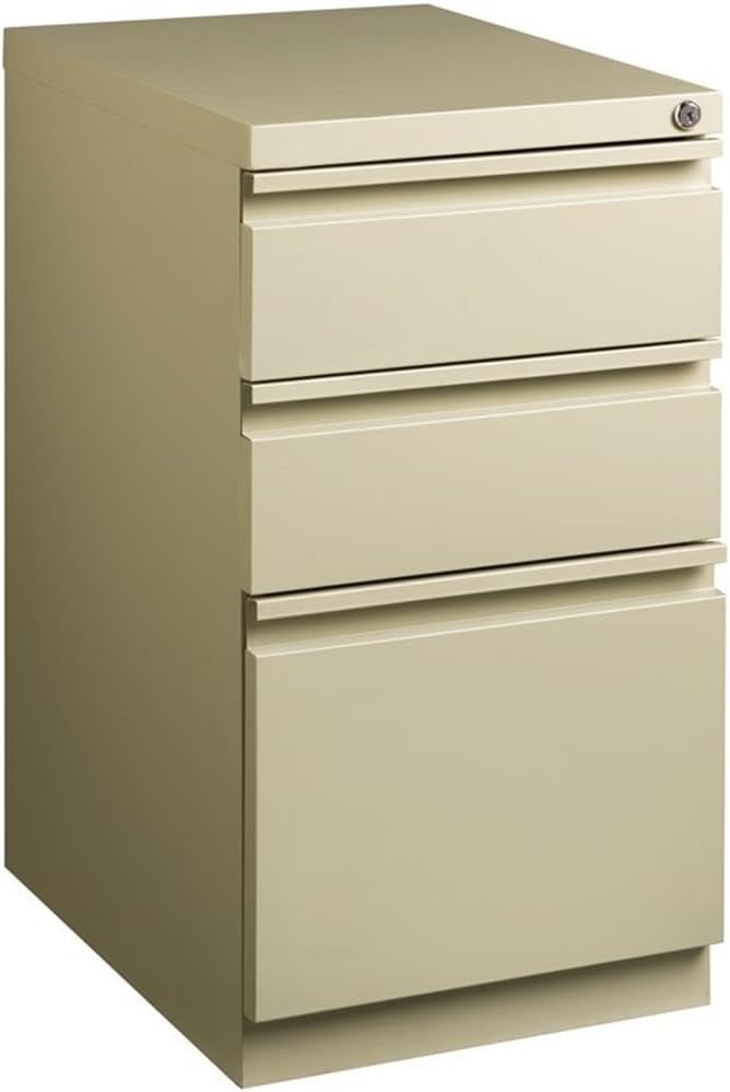 BOWERY HILL Mobile Pedestal Filing Cabinet, 20" Deep, Steel Construction, Putty/Beige Finish, 3-Drawer Box/Box/File Configuration, Lockable, Hidden Casters, Letter-Size Hanging File Storage