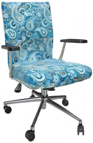 Ambesonne Blue Paisley Office Chair Cover, Folk Ornament Flower Like Elements Buta Motifs Illustration Print, Stretchable Decorative Universal Size High Back Printed Slipcover, Blue Green