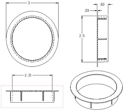 Desk Grommet w/Cover for 2.5 Inch Hole. Black Plastic 5 Pack for Cable Management