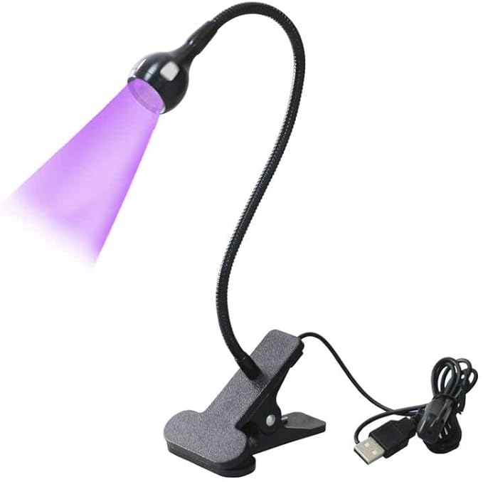 USB 3W Blacklight Fixture with Gooseneck and Clamp, 395NM LED Black Light, Portable UV Glue Curing Lamp, Black Light Lamp for Posters, Art Resin Curing, Blacklight Party, Face Paint
