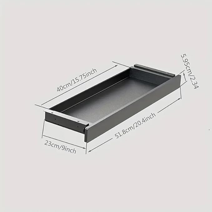 Under Desk Mounted Sliding Drawer to Pull Out, Attachable Desk Pencil Drawer with Ball-Bearing Slides, Metal and Plastic Storage Drawer (Black)