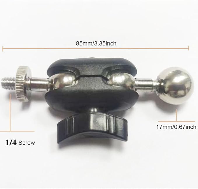 2 Pack Super Clamp Mount Arm Replacement Support Dual Head 17mm Ball Joint + 1/4'' Screw Heavy Duty Connector for Gopro Camera Trail Cam Tripod Phone Holder Webcam Motorcycle Light Stand