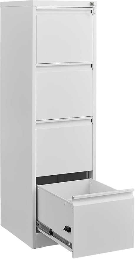 4 Drawer File Cabinet with Lock, Vertical File Cabinets for Home Office, Heavy Duty Metal Lockable Filing Storage Cabinet for Letter/Legal/a4/f4 Size Files, Assembly Required, White