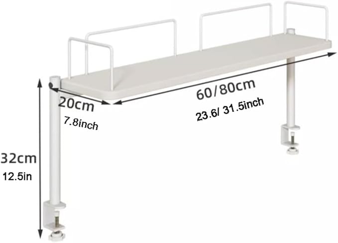 TOCTUS Clamp Desktop Shelf, Desktop Storage Organizer Office Shelf for Book Stationery, Clip On Bookshelf Organizer for Dorm, Home, Office(White,80cm)