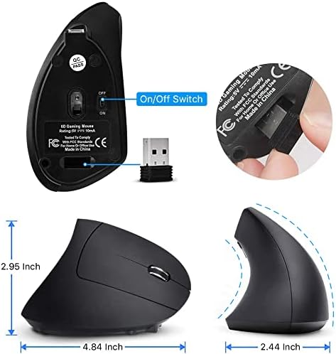 Ergonomic Wireless Mouse Unique Rechargeable Optical Vertical Mouse, 2.4G 5.0 Bluetooth Mouse Ergonomic with 6 Buttons, 800/1200/1600 DPI Wireless Mouse for Laptop,Desktop,PC,MacBook