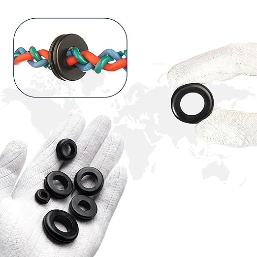 Rubber Grommets kit for Wiring- 205pcs Assorted in 9 Sizes 1",1/2",1/4", 3/4", 3/8", 5/8", 5/16", 7/8",7/16 "-Waterproof & Tear Resistant Firewall Grommets Perfect for Safe Sealing in Automotive.