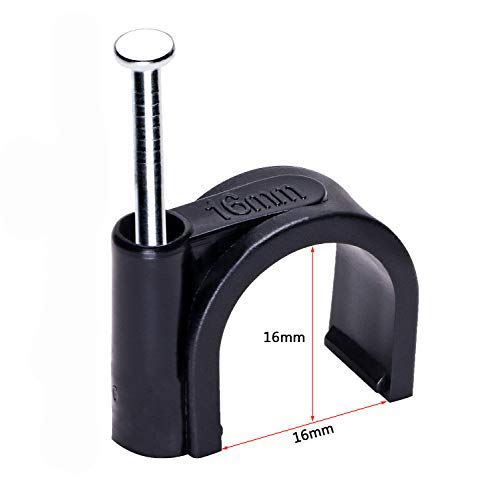 Mini Skater 16mm Nylon Steel Nail in Circle Ethernet Cable Clips Cord Holder Wire Management,Pack of 50.(Black)
