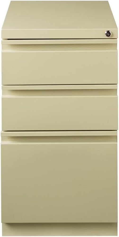 BOWERY HILL Mobile Pedestal Filing Cabinet, 20" Deep, Steel Construction, Putty/Beige Finish, 3-Drawer Box/Box/File Configuration, Lockable, Hidden Casters, Letter-Size Hanging File Storage