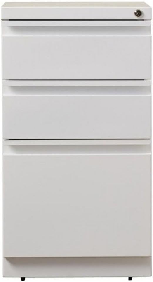 BOWERY HILL 3-Drawer Metal Mobile Filing Cabinet, 20 in Depth, Steel Construction, White Finish, Hidden Casters, Letter-Size File Storage, Pre-Assembled for Home or Office Use