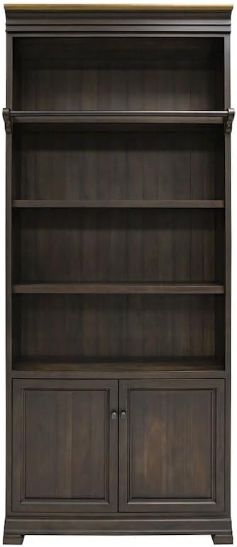 Martin Furniture Sonoma Executive Brown Executive Bookcasem Wall Storage with Wooden Ladder, Shelving Unit, Large Library Furniture, Sturdy Home Office Display Suite