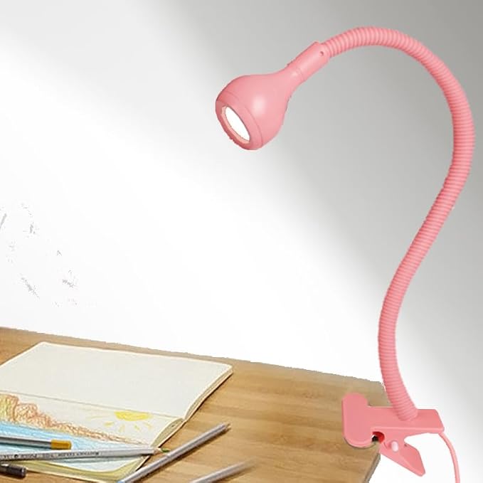 LED Desk Lamp,360°Flexible Gooseneck and Clamp Reading Light,Portable USB Powered Task Light with Clamp,Night Lamp Clip on for Desk, Bed Headboard and Computers Pink