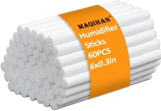 60PCS Humidifier Stick Filter Refill - 6In Humidifier Filter Sticks Air Diffuser Pure Wicks Refill Cotton Filter Stick Replacement Wicks for Small Portable Diffuser in Office Bedroom Home