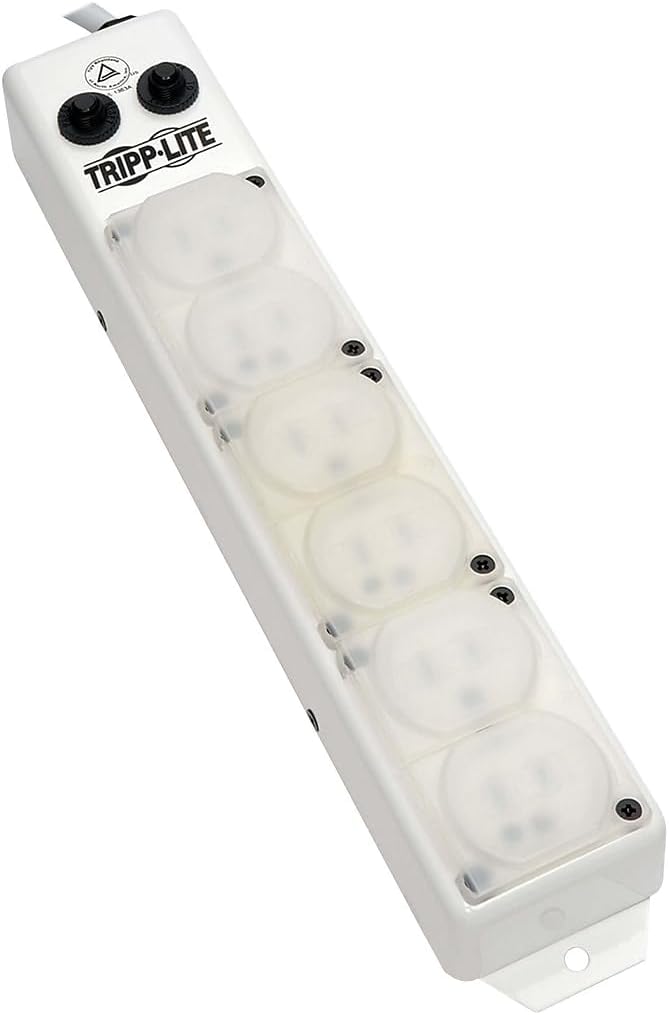 Tripp Lite Safe-IT Medical Grade Power Strip for Patient Care Vicinity, 6 Hospital-Grade Outlets, 120V, 15 ft. Right-Angle Cord, UL 1363A, White (PS-615-HG-OEMRA)