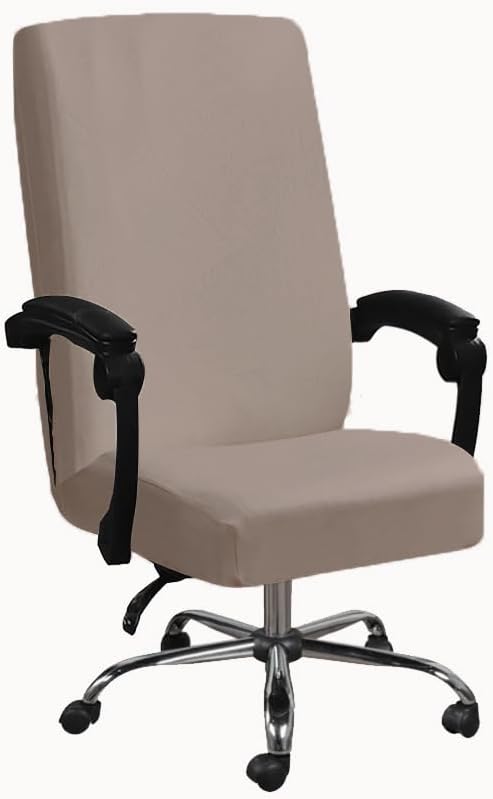 Shukii Waterproof Office Chair Cover PU Leather Computer Seat Covers Stretch Rotating Chair Slipcover with Elastic Bottom Universal Chair Protectors for Rotating Boss Chair (Khaki, Large)