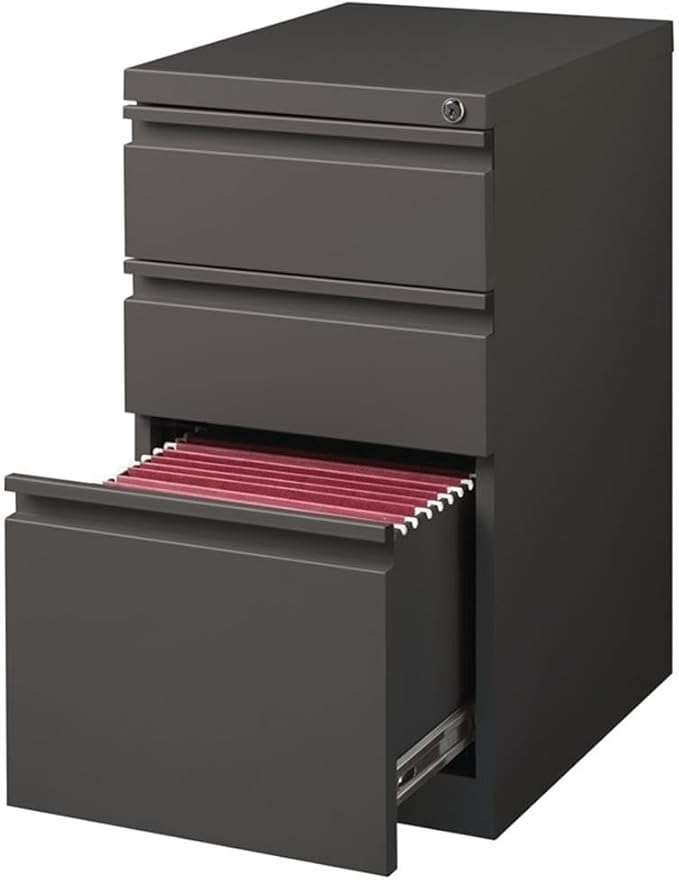 BOWERY HILL 3-Drawer Mobile Metal Filing Cabinet, 20" Depth, Espresso Finish, Durable Commercial Grade with Full Extension Drawers, Locking Storage for Office, Fits Letter-Size Files