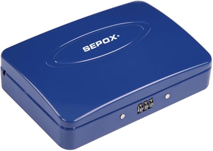 SEPOX® Water/Fire-Resistant Portable Security Case Lock Box Steel, Small Personal Travel Safe Storage Cabinet, 3-Ft Cable, Ressetable Combination Lock for Dorm, Car, Sports, Office, 2pcs Blue