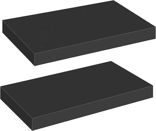 HOOBRO Floating Shelves for Wall, Wall Mounted Shelf Set of 2, 15.7" Hanging Shelf with Invisible Brackets, for Wall Decor Storage in Bathroom Bedroom Kitchen Living Room Office, Black BK40BJ01