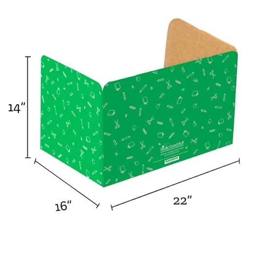 Really Good Stuff Large Privacy Shields for Student Desks – Set of 12 - Matte - Study Carrel Reduces Distractions - Keep Eyes from Wandering During Tests, Green with School Supplies Pattern
