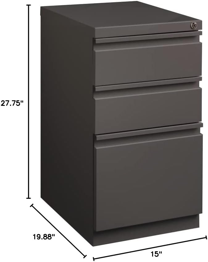 BOWERY HILL 3-Drawer Mobile Metal Filing Cabinet, 20" Depth, Espresso Finish, Durable Commercial Grade with Full Extension Drawers, Locking Storage for Office, Fits Letter-Size Files