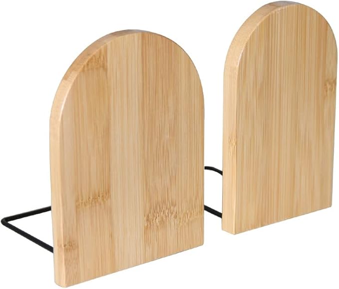 2 Pcs Natural Bamboo Bookend Large Capacity Office Book Ends Anti Slip Book Stand Holder Bookshelf Ends for Home Office Library School Study Decoration