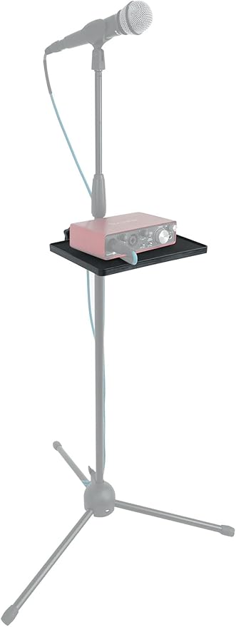 Rockville MTRAY Clamp-On Tray Utility Shelf, 9.7 x 7.3 Inches, 15lb Capacity, EVA Foam, Raised Lip, Quick Attach, for Musicians and Performers