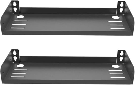 JINGCHENGMEI 2 Pcs of Metal Wall Mounted Floating Shelf for Small AV or TV Accessories, W 12" x D 4.7" Wide Mini Display Shelf for Storage or Collection in Living Room, Kitchen (12 Inches)