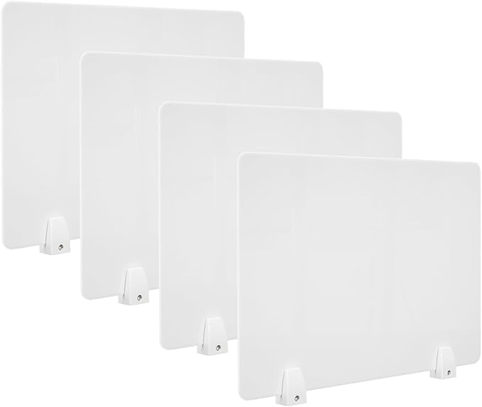 tonchean 4PCS Acrylic Desk Dividers - 23.6”L x15.8”W White, Office Privacy Partitions with Clamps, Plexiglass Protective Shields for Offices Schools Call Centers
