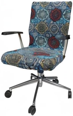 Ambesonne Moroccan Office Chair Cover, Patchwork Style Vintage Ottoman Inspiration Retro Motifs, Stretchable Decorative Universal Size High Back Printed Slipcover, Brown Blue