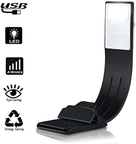 Book Light, LED Reading Lamp USB Rechargeable Flexible Night Light 4 Level Brightness 360°Adjustable Clip on Work/Desk/Bed Lights for Amazon Kindle/eBook Reader/Book/iPad