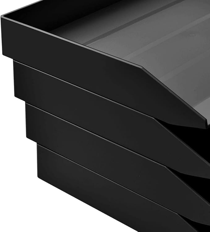 Acrimet 2 Tier Paper Organizer Letter Tray – Plastic Stackable Desk File Organizer, Side Load Paper Sorter for Letter/A4 Office File Folder Holder – Black