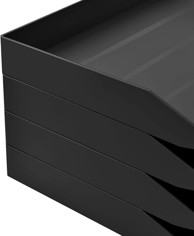 Acrimet 2 Tier Paper Organizer Letter Tray – Plastic Stackable Desk File Organizer, Side Load Paper Sorter for Letter/A4 Office File Folder Holder – Black