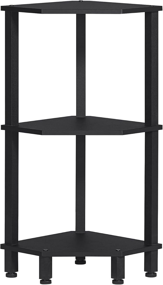 YUFAM 3-Tier Corner Shelf with Sturdy 5-Leg Base, 28in Tall Narrow Bookcase for Small Spaces, Wooden Plant Display Shelf, Thin Bookshelf for Living Room, Bedroom, Office, Black