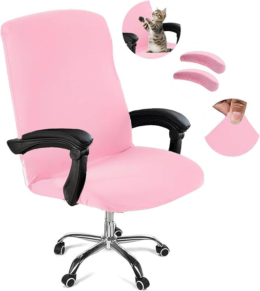 Office Chair Cover,Removable Desk Chair Cover with Zipper,Stretch Anti-dust Universal Rotating Office Seat Slipcover,Washable High Back Computer Seat Protector for Pets (Pink, Large | Armrests)