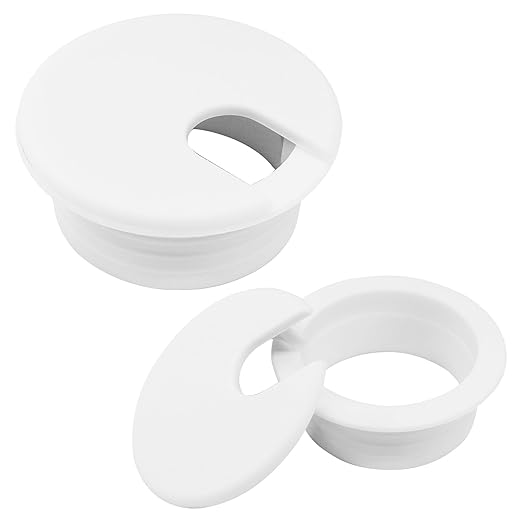 1-1/2 Inch (38mm) White Desk Grommet, Plastic Cable Hole Cover Computer Table Cord Wire Organizer, Desktop Cord Management for Home Office/TV Stands Tabletops (2 Pack)