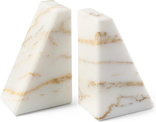 Karibiber Marble Bookends for Heavy Books, Calacatta Decorative Book Ends for Shelves, Unique and Heavy Bookends for Hardback Book & Cookbooks, Stone Book Stopper, Modern Book Holder,Set of 2