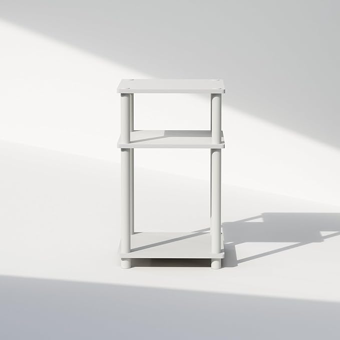 Furinno JUST Side Table, 3-Tier End Table, Open Shelves Night Stand, Bedside Table, Toolless Assembly, for Living Room, Bedroom, Bathroom, White