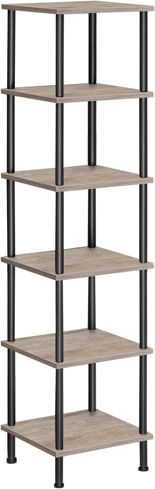 HOOBRO 6-Tier Corner Shelf, Corner Square Rack Display Shelf, Tall Storage Rack Plant Stand, Bookcase for Small Spaces, Living Room, Home Office, Kitchen, Greige and Black BG55CJ01