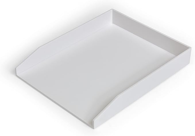 TRU RED Front‑Load Stackable Plastic Letter Tray, White – Desktop Paper Organizer for Office Files & Documents