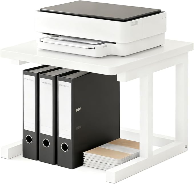 Desktop Printer Stand, 15.7″x 15.7″ 2-Tier Large Printer Shelf fit 3D Laser Printer/Scanner/Fax Machine, Industrial Storage Rack for Home Office Storage, White P4040-W