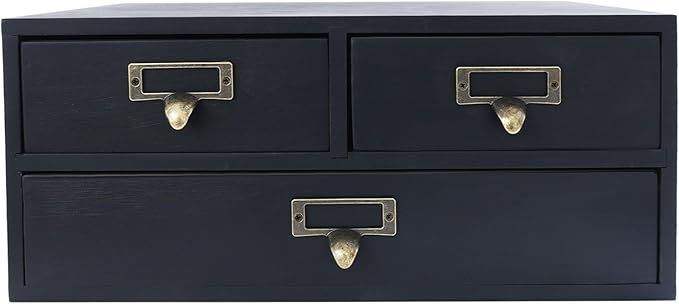 12 Drawers Apothecary Cabinet, 4-Pack Wood Tabletop Medicine Cabinet, Vintage Desktop Drawer Library Card Catalog Cabinet Wooden Chest Drawer Organizer for Tea Herbs Jewelry Stationery (Black)