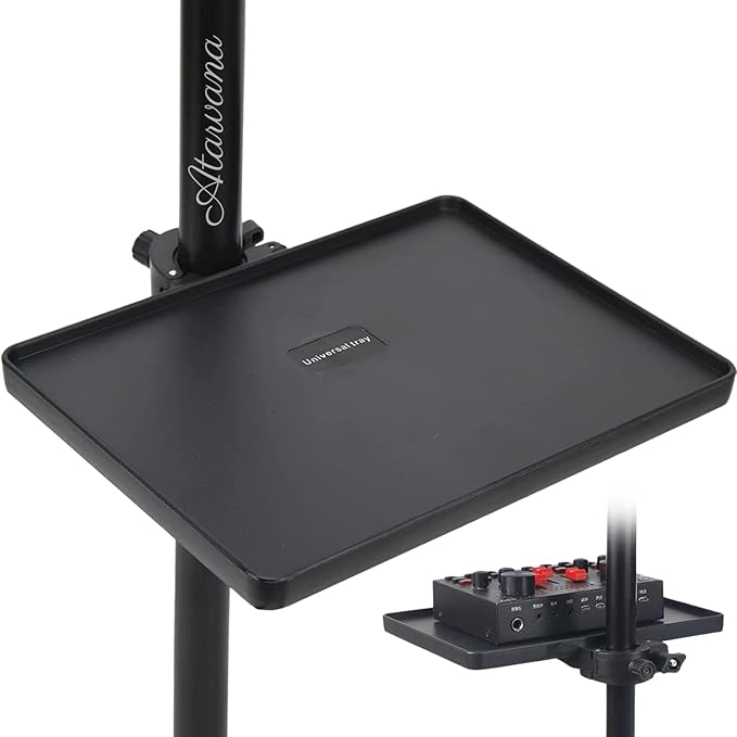 Universal Microphone Stand Tray, Adjustable Mic Stand Clamp-On Utility Shelf Rack Tray Holder for Music Sheet, Live Streaming, Concert Performance, Karaoke, Recording, Music Stand Accessories