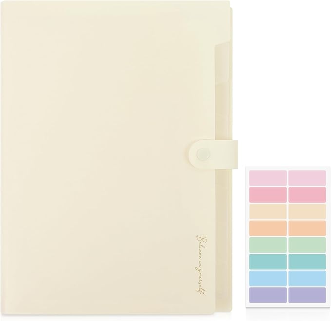 SKYDUE Expanding File Folder, Accordion File Organizer with 8 Pockets, Expandable Document Paper Receipt Holder for School Office Hospital, Letter/A4 Size Beige