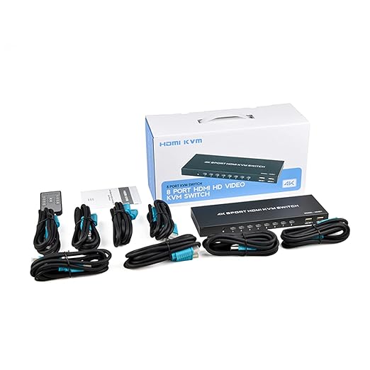 KVM Switch HDMI 8 Port - HDMI Switch with Remote- USB Switch Selector for 8 Computers Share Keyboard Mouse Printer,Flash Drive,HD Monitor, Support 4K@60Hz, 8 KVM Cables 1 Remote Included